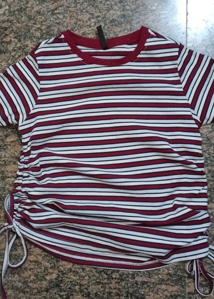 Striped Ruched Crop Top with another