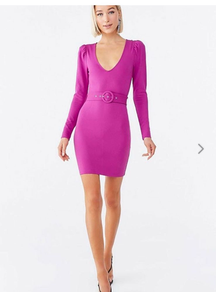 Magenta Bodycon Dress With Belt Brand Forever 21