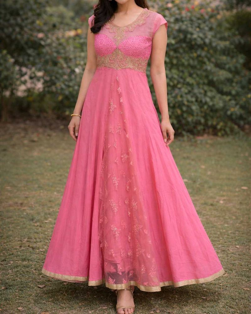 Elegant Pink Embroidered Ethnic Gown