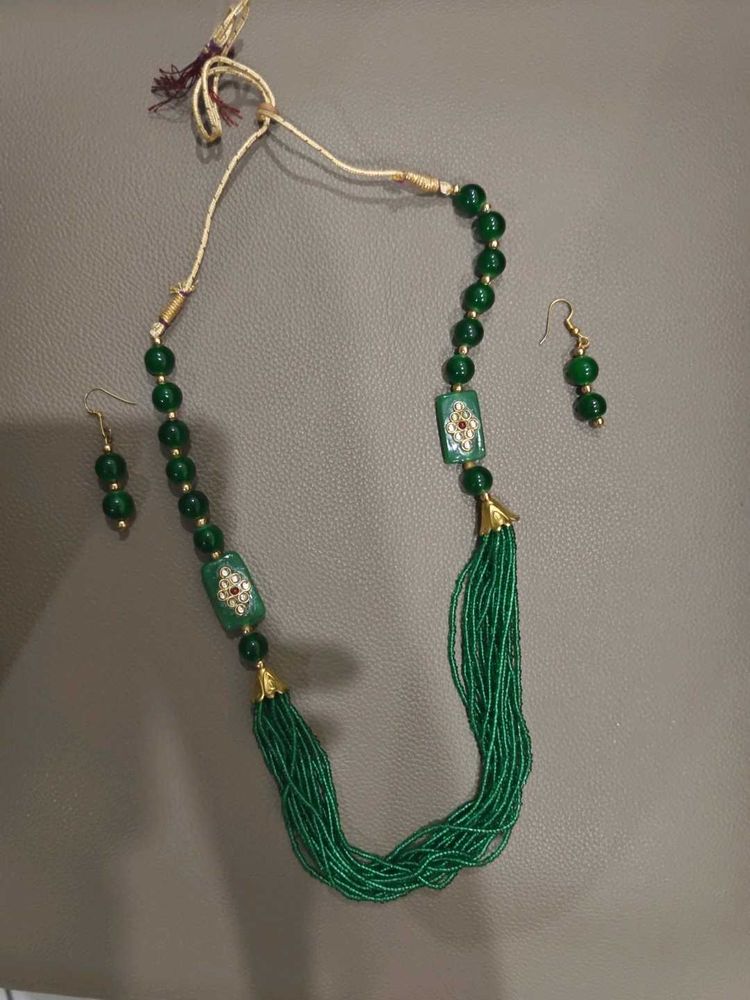Emerald Beaded Necklace &amp; Earring Set