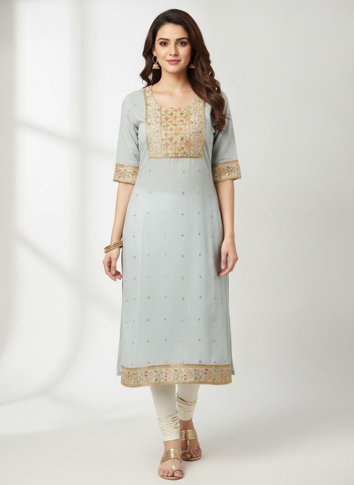 Elegant Light Blue Embroidered Kurta