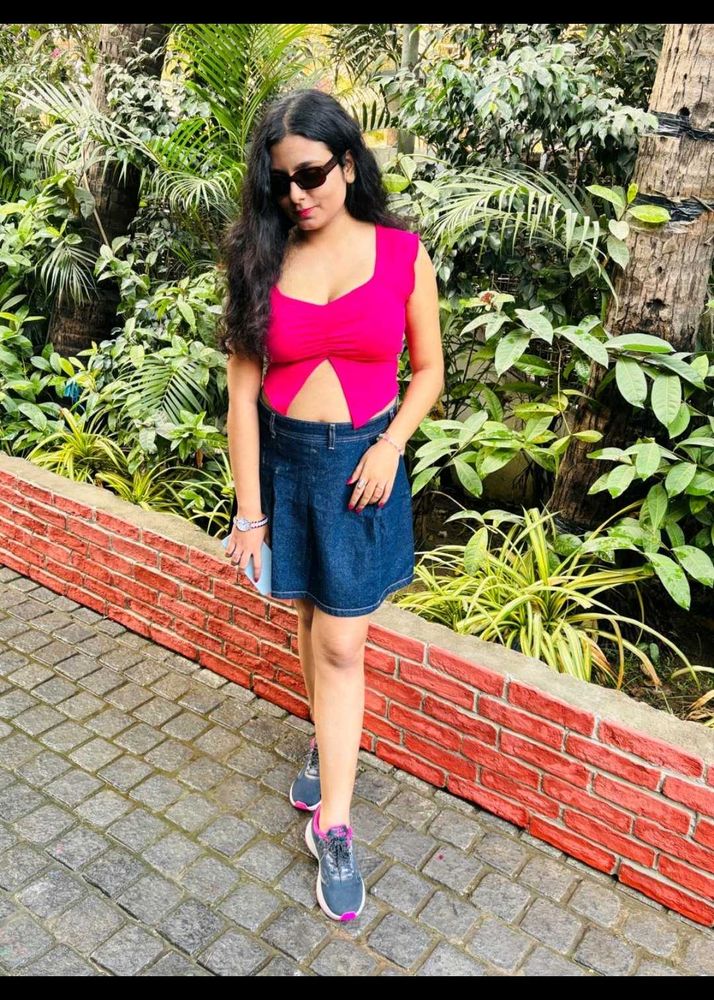 Hot Pink Ruched V-Neck Crop Top