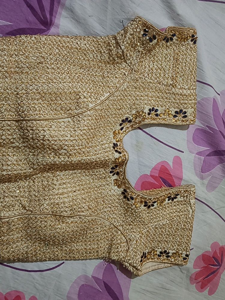 Gold And Cream Colour Work Blouse