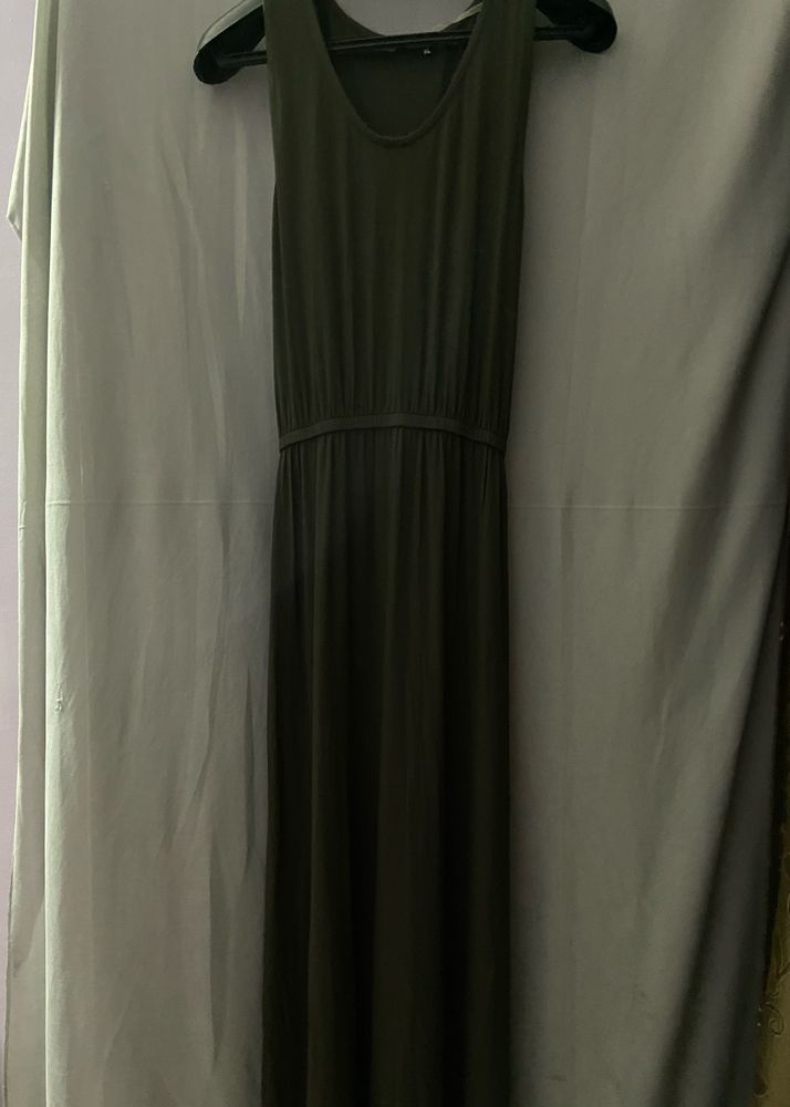 NUON By Westside Tie Up Olive Maxi Dress