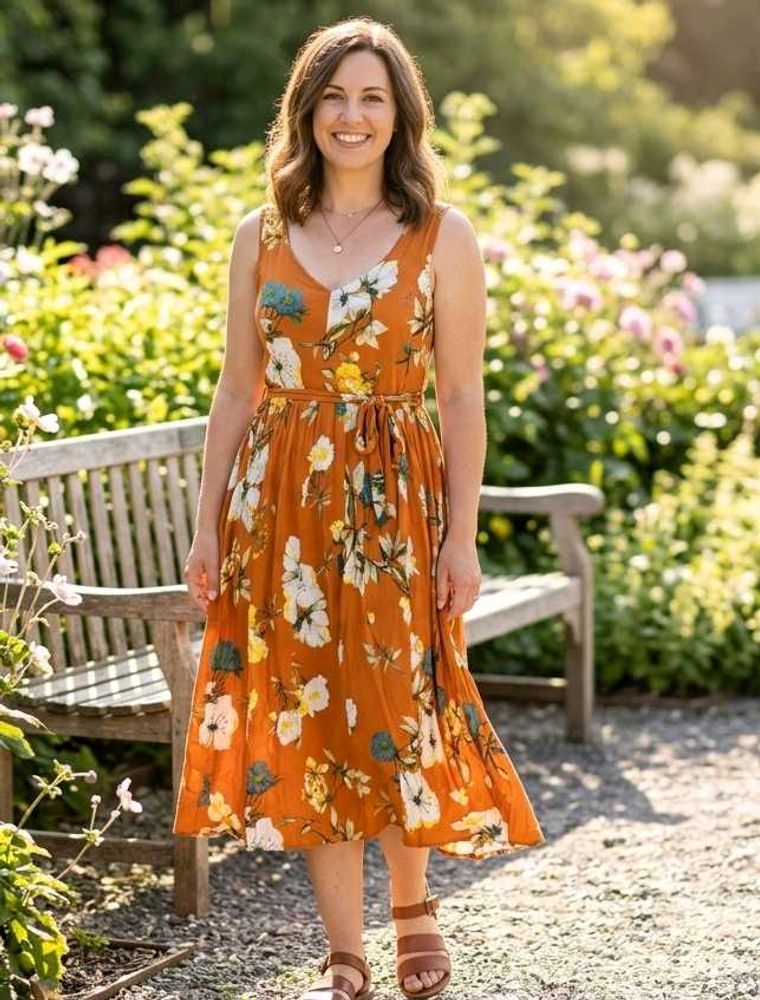 Orange Floral Print Sundress