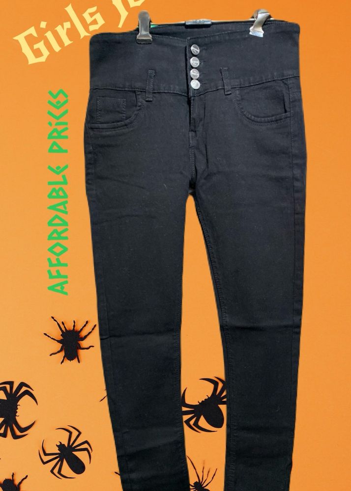 Girls Waist Ankle Black Jeans