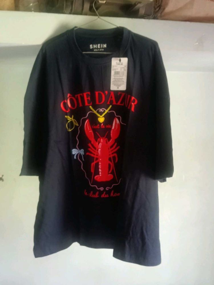 SHEIN "Cote D'Azur" Lobster Graphic T-Shirt