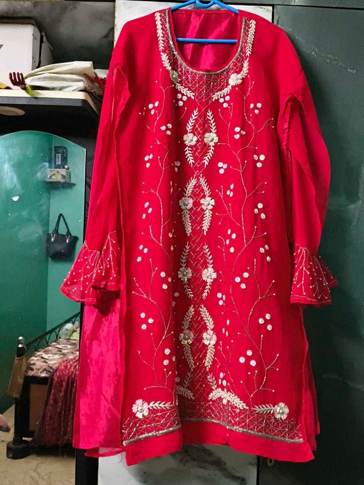 Embroidered Red Kurta