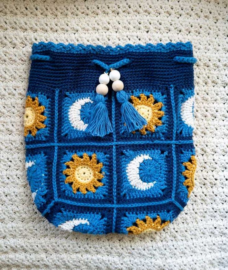 Boho Crochet Sun &amp; Moon Backpack