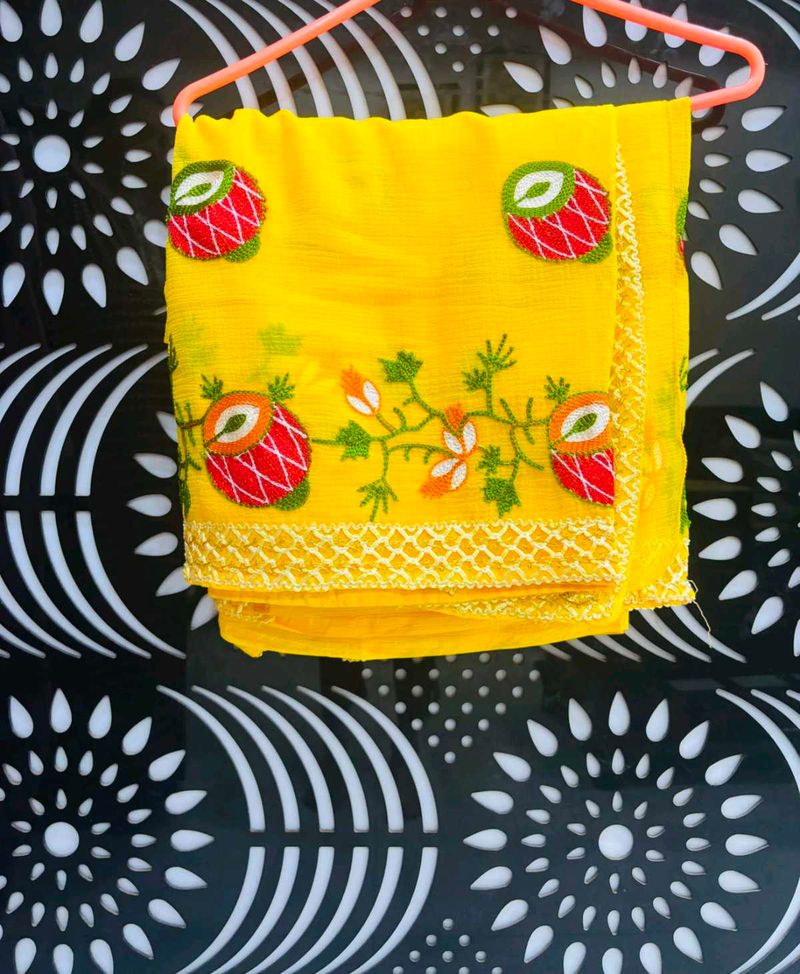 Vibrant Yellow Embroidered Saree