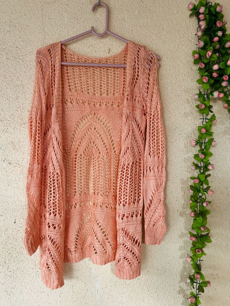 Peach Open Knit Cardigan