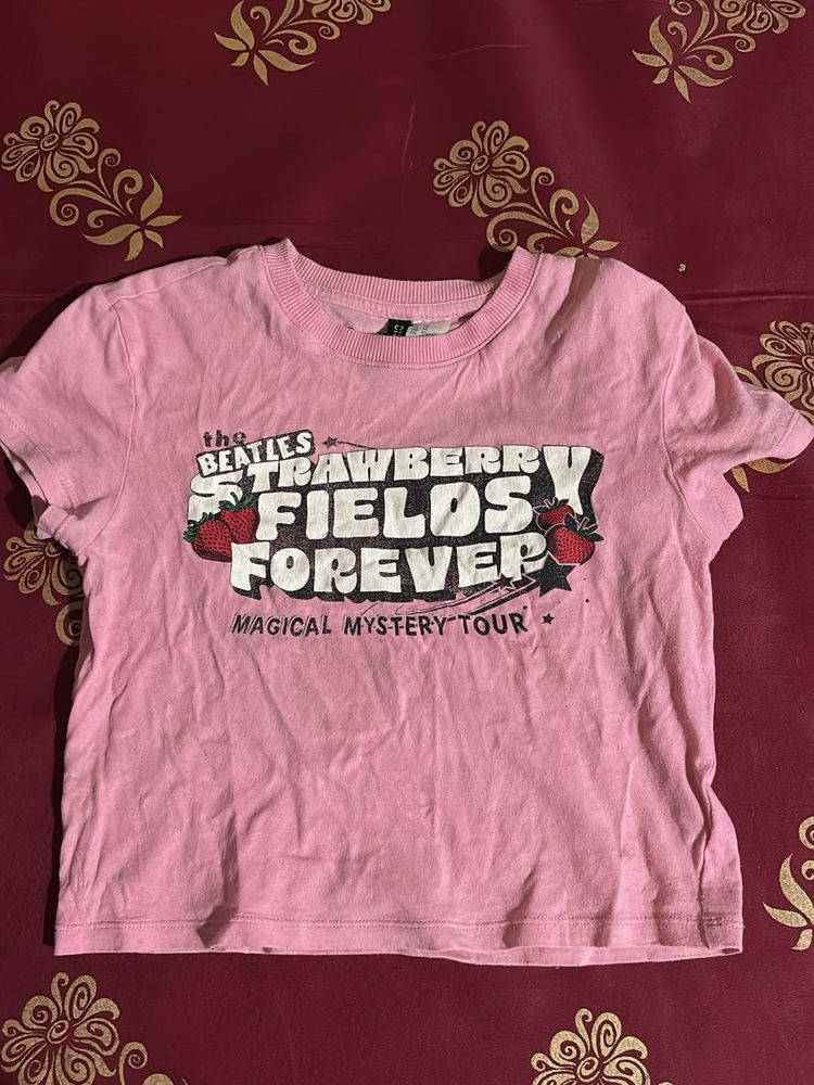 Pink Beatles "Strawberry Fields" Graphic Tee
