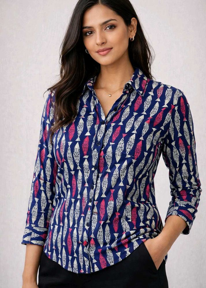 Funky Fish Print Button-Up Shirt