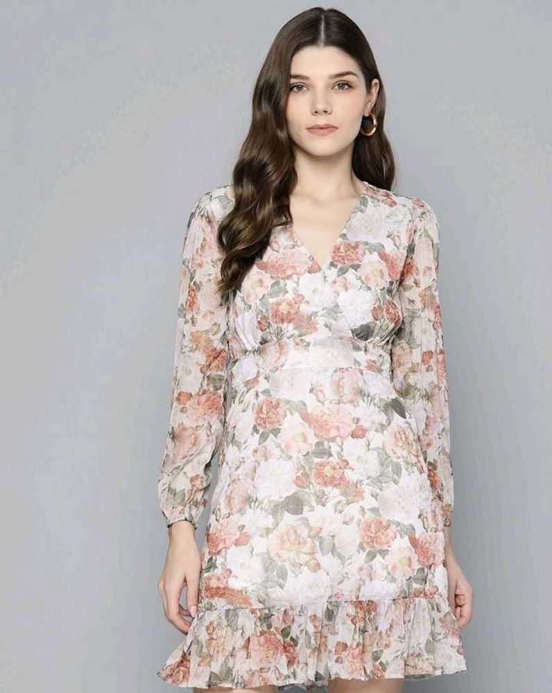 Floral Print V-Neck Mini Dress