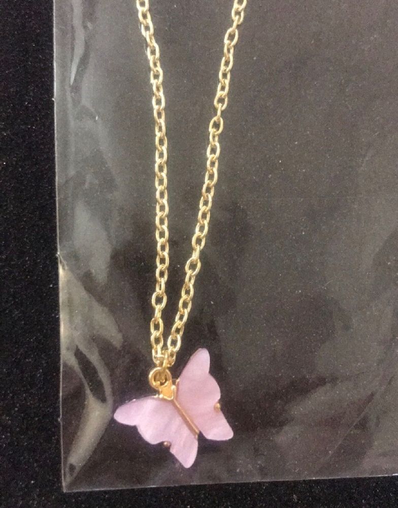Purple Butterfly Pendant Chain In Gold