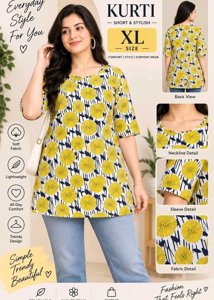 Stylish Yellow Floral Print Kurta
