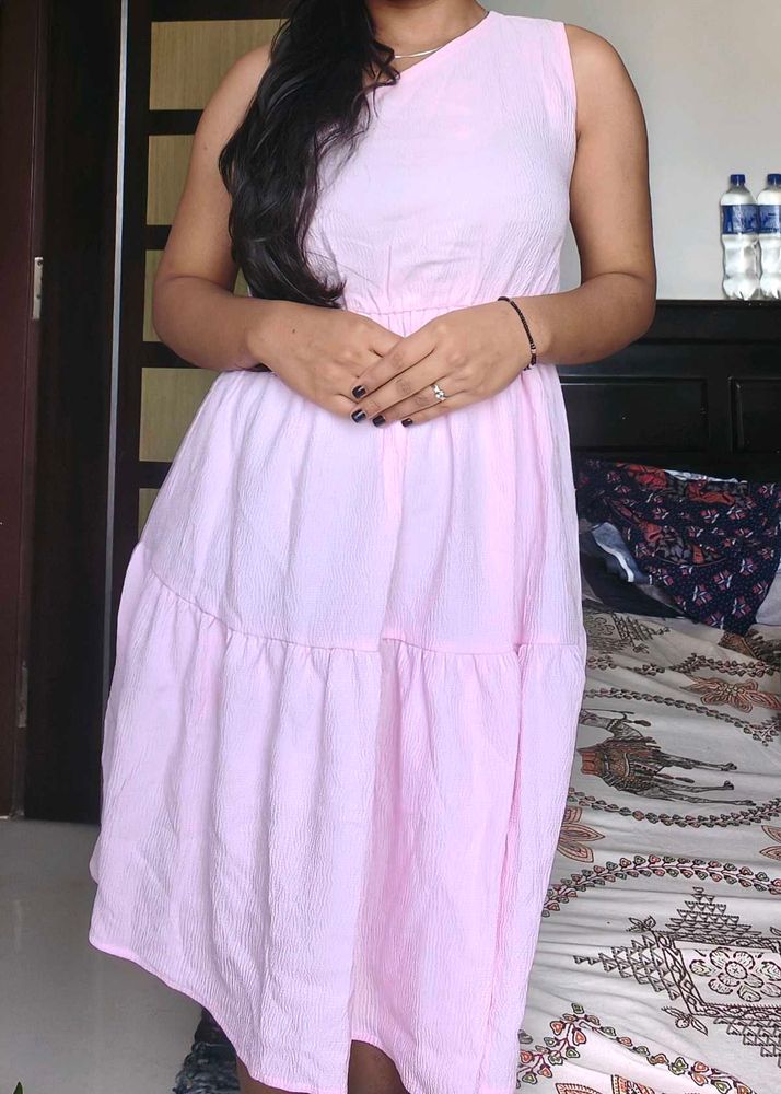 Cute Pink Tiered Midi Dress