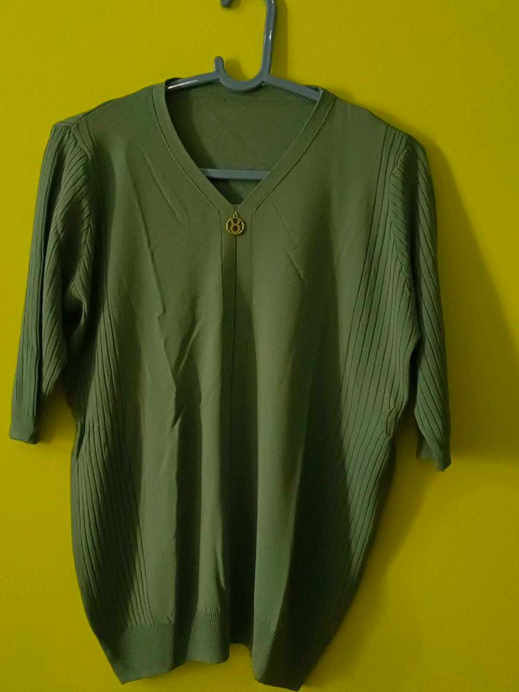 Chic V-Neck Olive Green Top