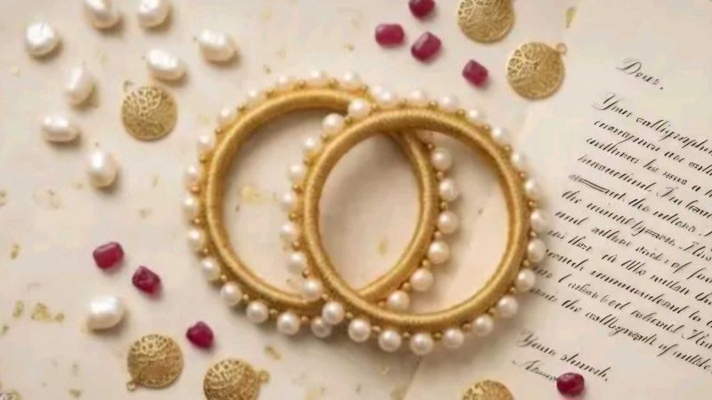Elegant Pearl &amp; Gold Bangles pair of 2