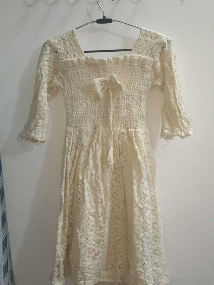 Cream Lace Smocked Dress
