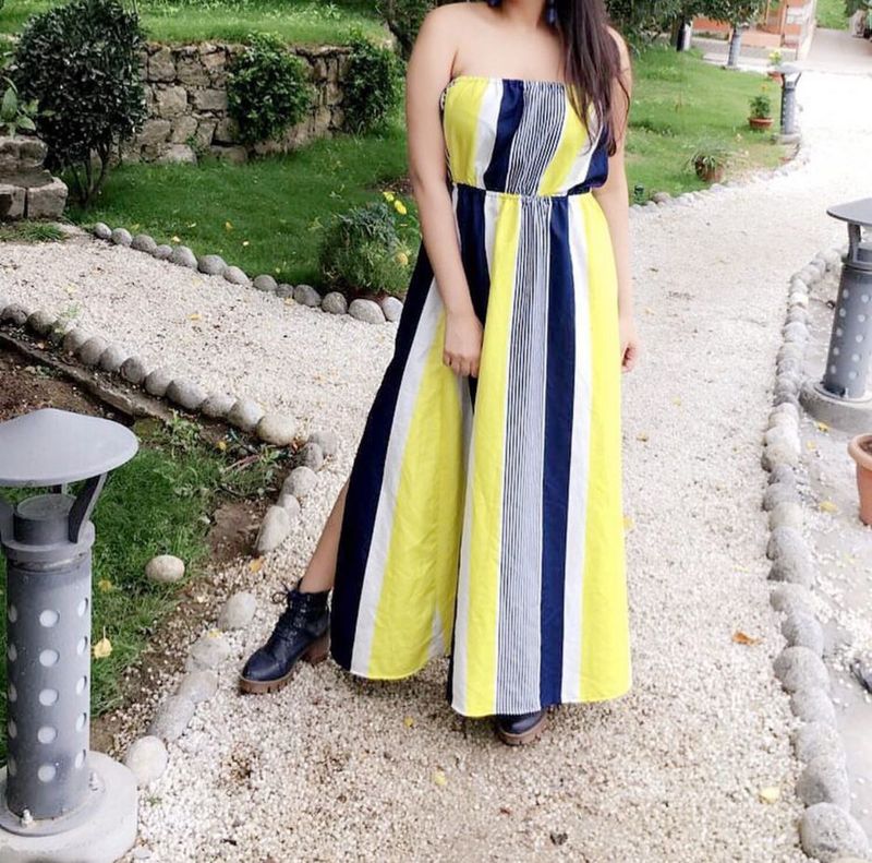 Boho Striped Strapless Maxi Dress
