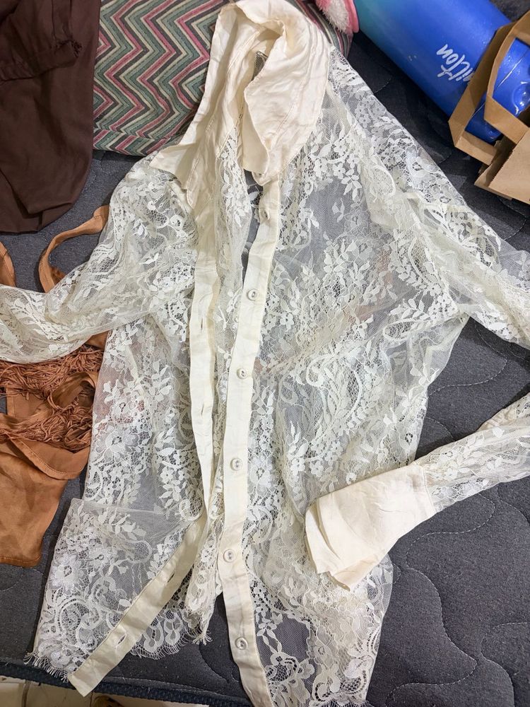 imported Vintage Lace Sheer Blouse
