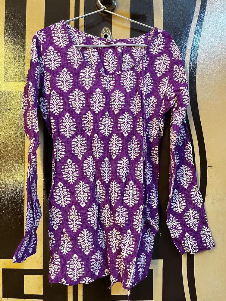 Purple Block Print Kurta