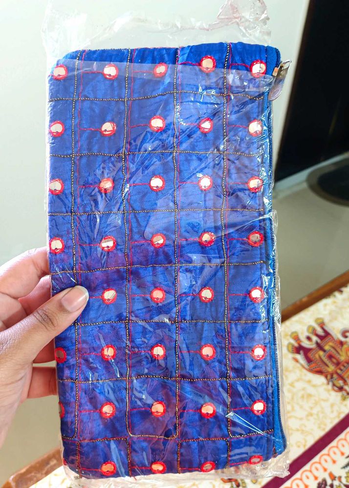 Royal Blue Mirror Embroidery Clutch Women