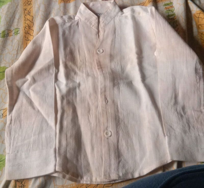 Kurta Style Plain White Shirt For 4-5yr Boys