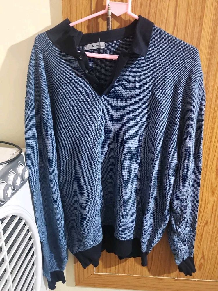 Men's Blue Striped Knit Sweater
