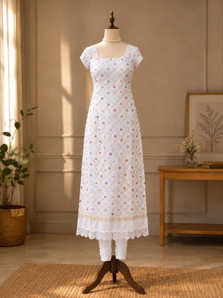 White mirror work Kurta