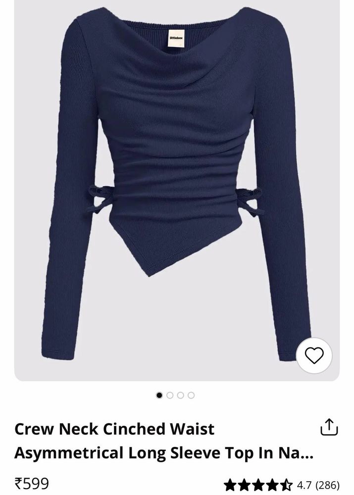 Crew Neck Cinched WaistAsymmetrical Long Sleeve