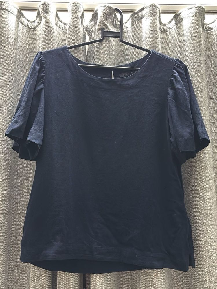 Marks &amp; Spencer Stylish Navy Blue Top w/ Flutter