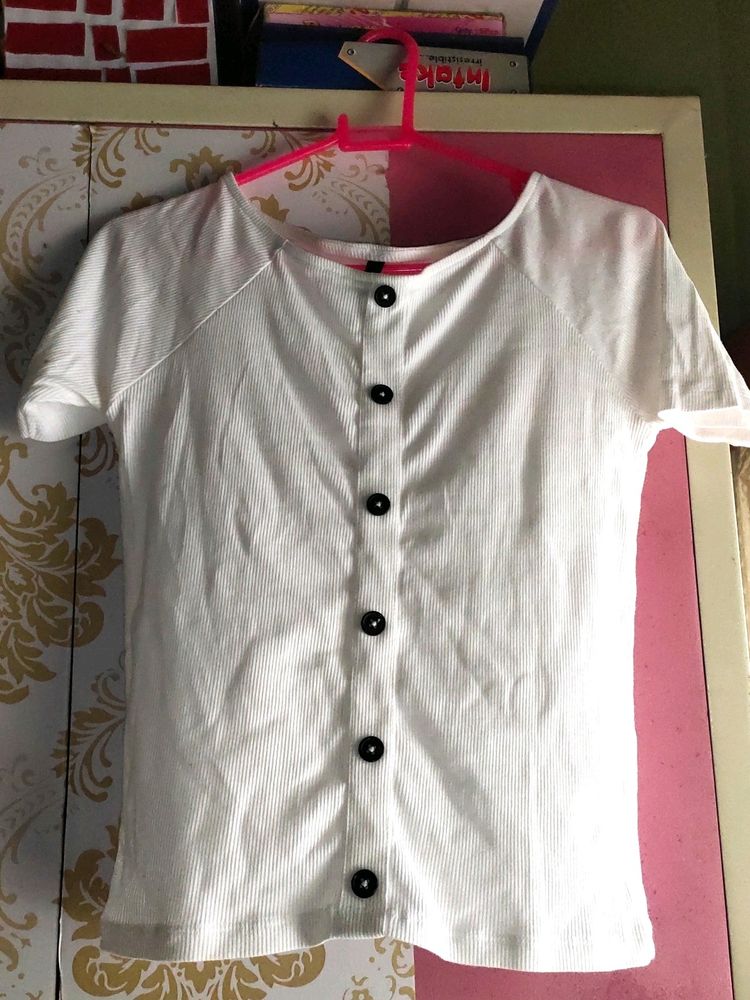 White Ribbed Top For Women