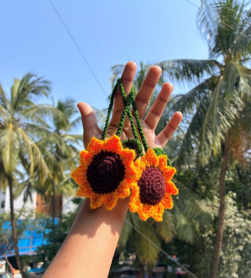 Handmade Crochet Sunflower bag charm
