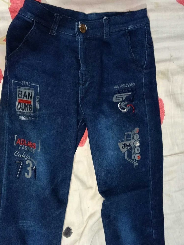 Blue Denim Jeans with Graphic Print