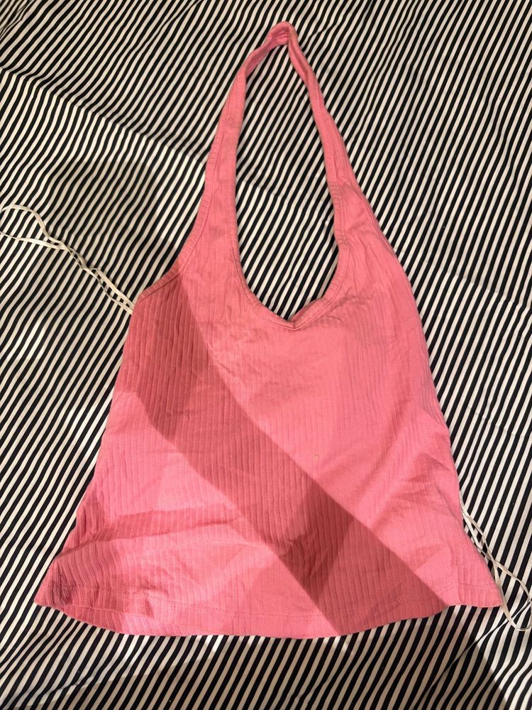 Pink Ribbed Halter Top💞