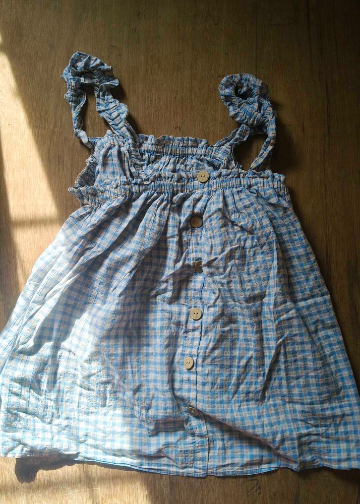 Blue Gingham Button-Front Dress