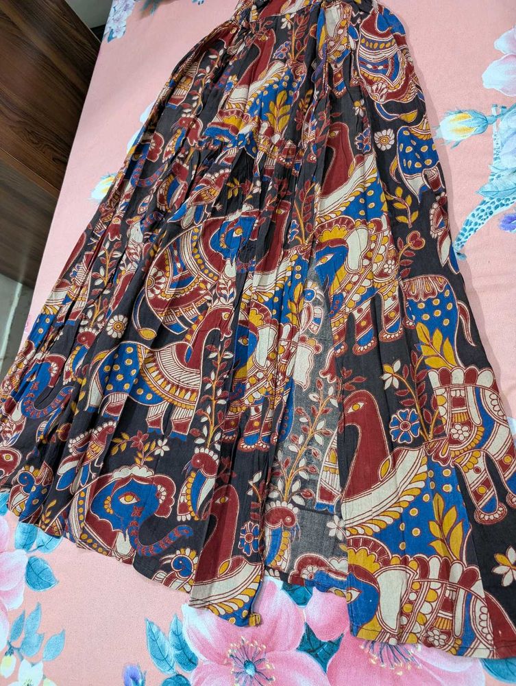 Ethnic Printed Flared Maxi Skirt | Kalamkari