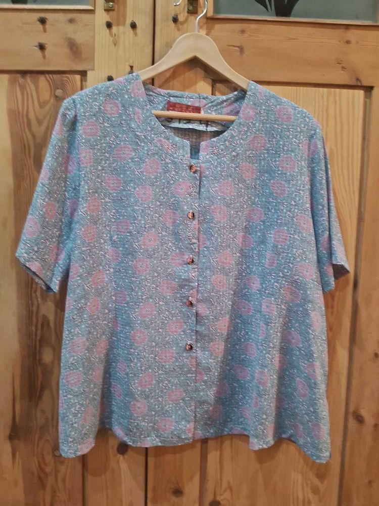 Blue &amp; Pink Floral Print Kurta