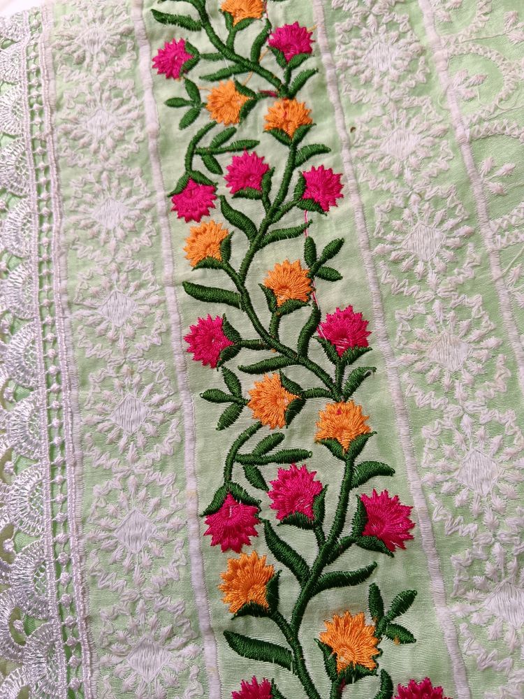 Full Front Embroidery Light Green Kurti