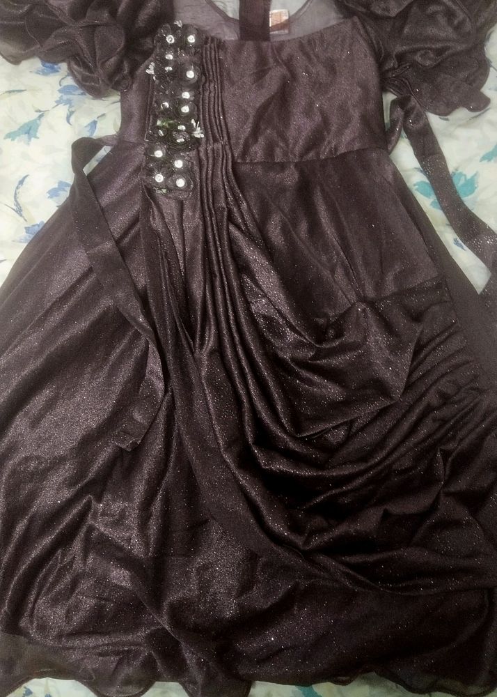 Dark Purple Saree Frock Design