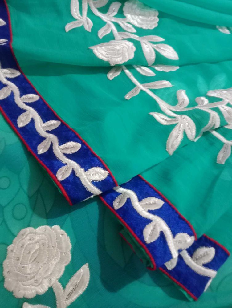 Navy Blue bordered Saree with white work