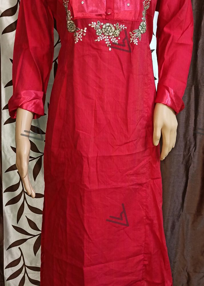 Red Kurti Set With Pants
