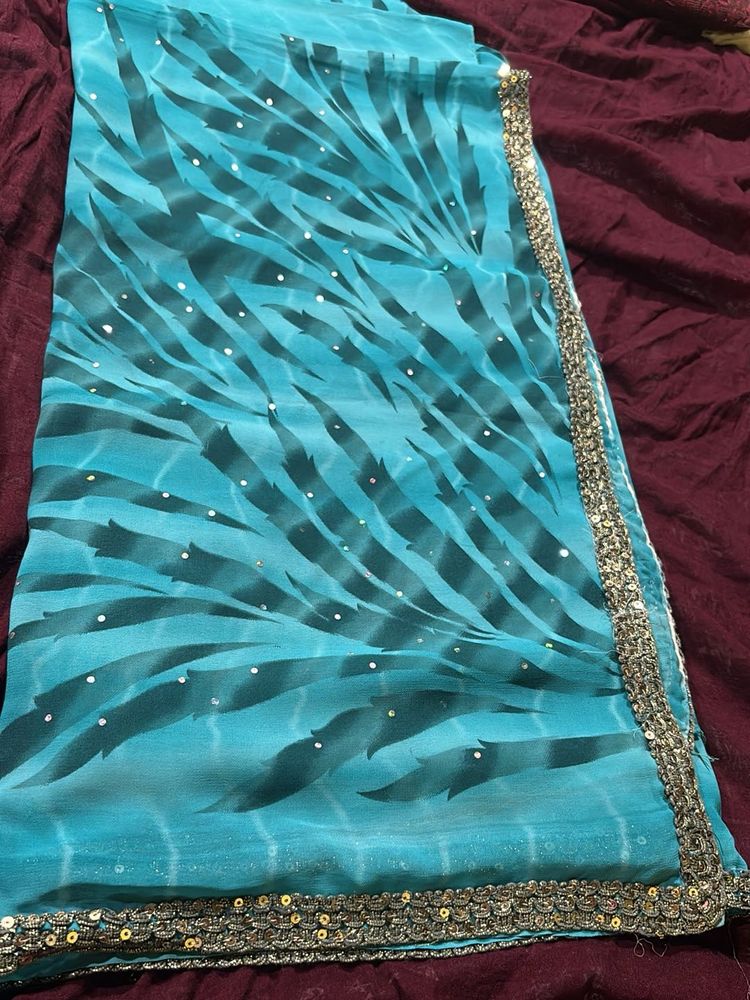 Stunning Blue Saree with Sequins