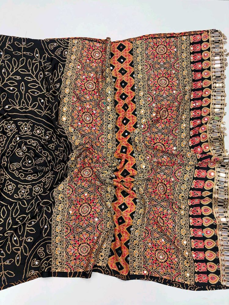 Stunning Black Embroidered Saree with Mirror Work