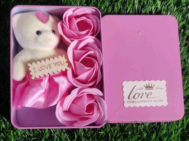 Pink Teddy with 3 Rose Box(New)