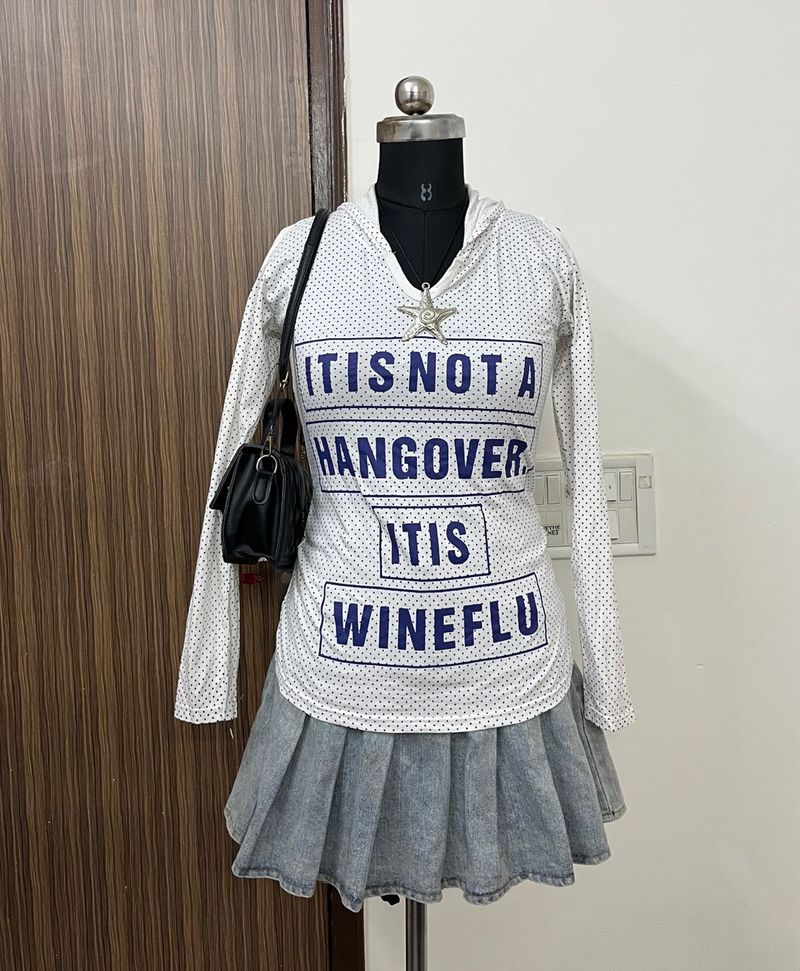 Graphic Print Hoodie with Denim Skirt Outfit
