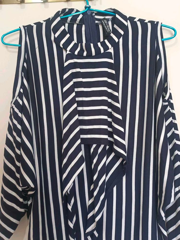 Chic Striped Cold Shoulder Top