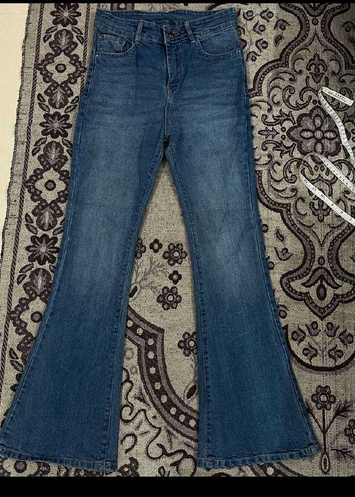 Flared Blue Denim Jeans